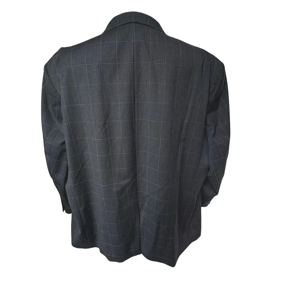RALPH LAUREN Men's 56R Charcoal Grey Windowpane 2 Piece Wool Suit Blazer Pants